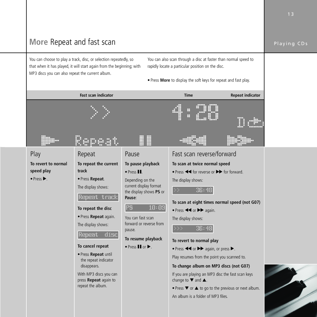 Meridian Audio Stereo System manual Ãåç Éèê, More Repeat and fast scan 