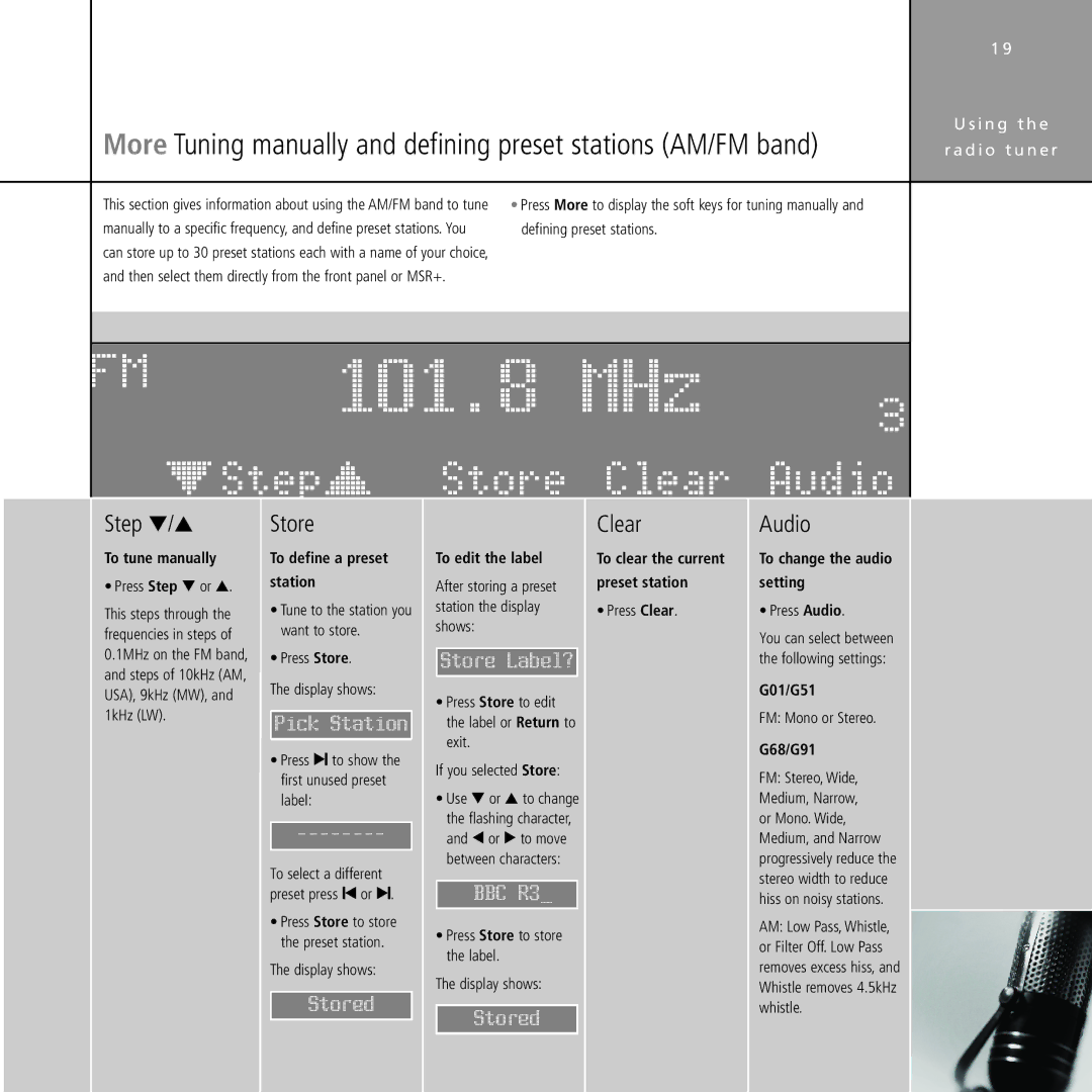 Meridian Audio Stereo System manual Step V/A, Store, Audio 