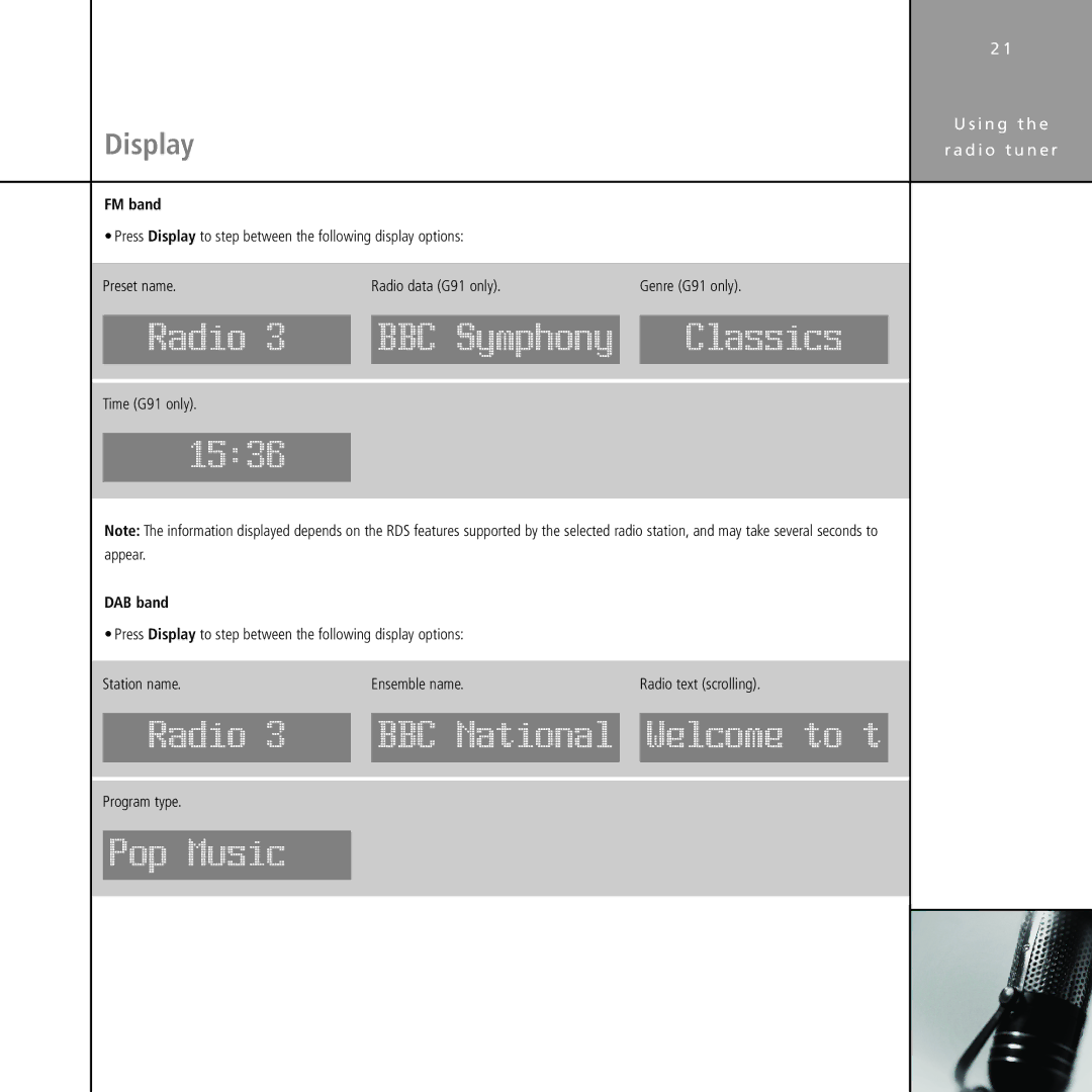 Meridian Audio Stereo System manual FM band, DAB band 