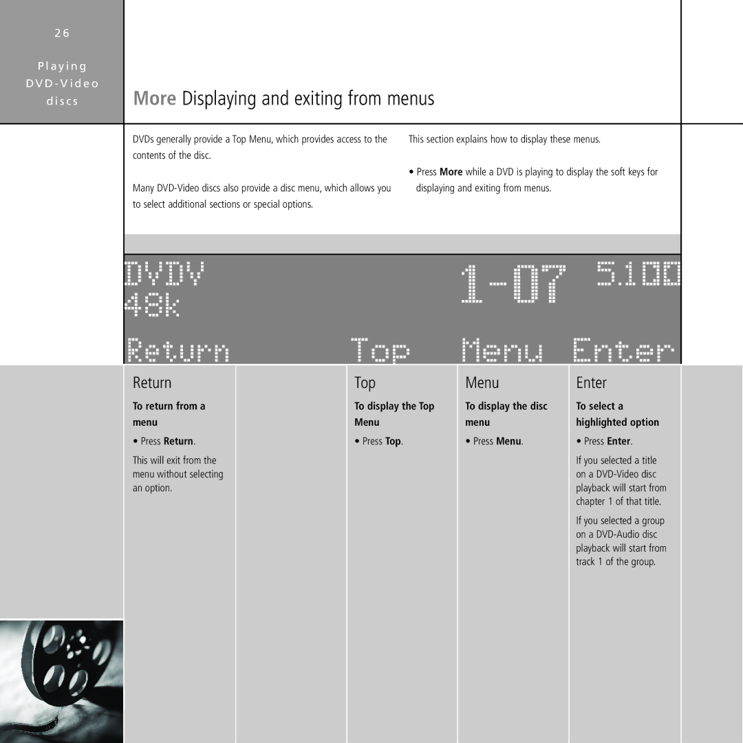 Meridian Audio Stereo System manual Menu Enter, Return, Top 