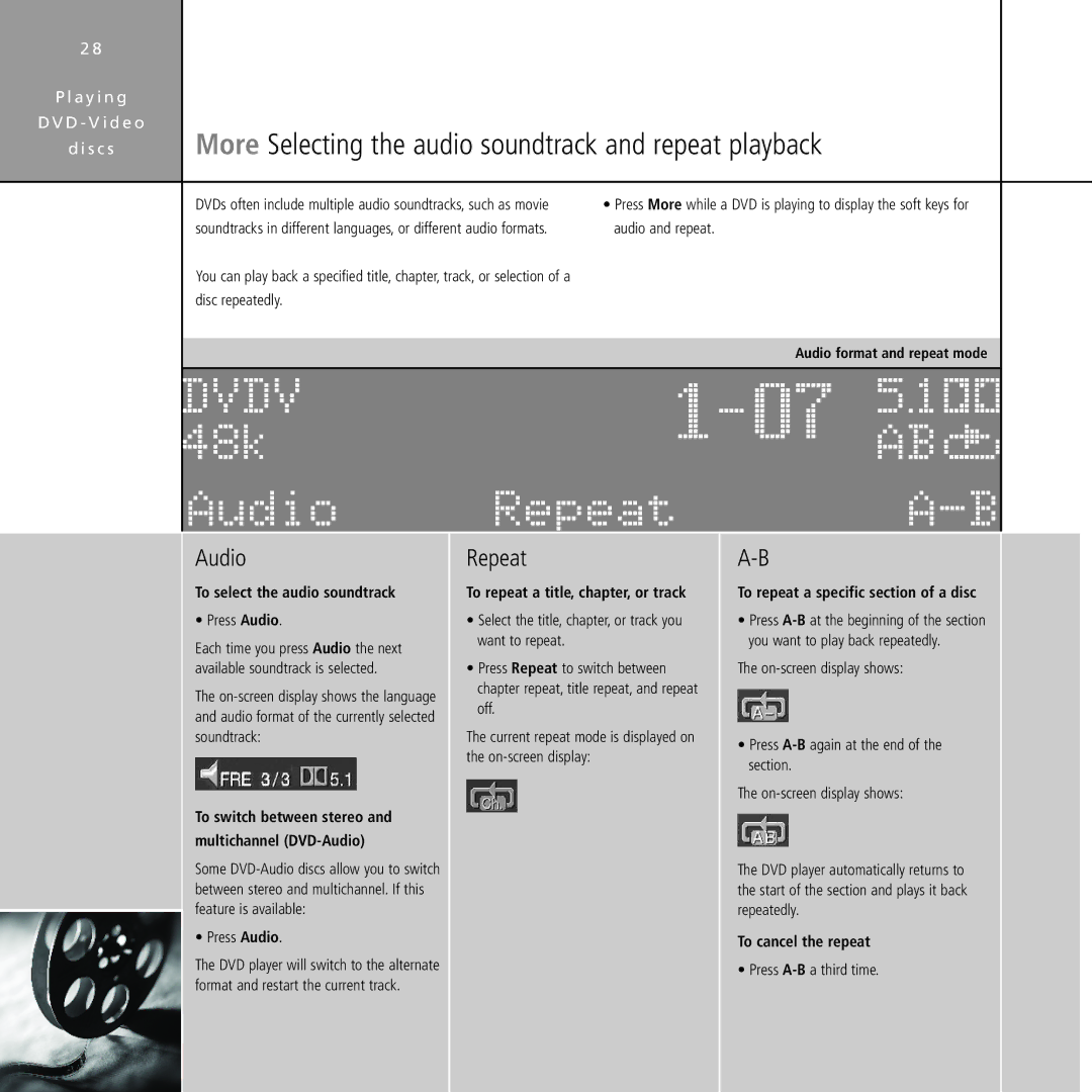 Meridian Audio Stereo System manual Dvdv 48k Audio, AB∂∑ Repeat A-B 