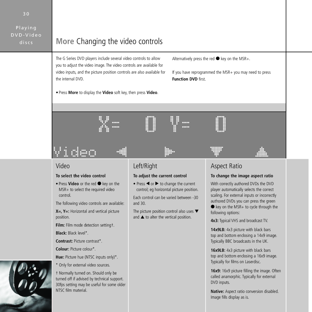 Meridian Audio Stereo System manual Video ìî, Óòô öõú, Left/Right, Aspect Ratio 