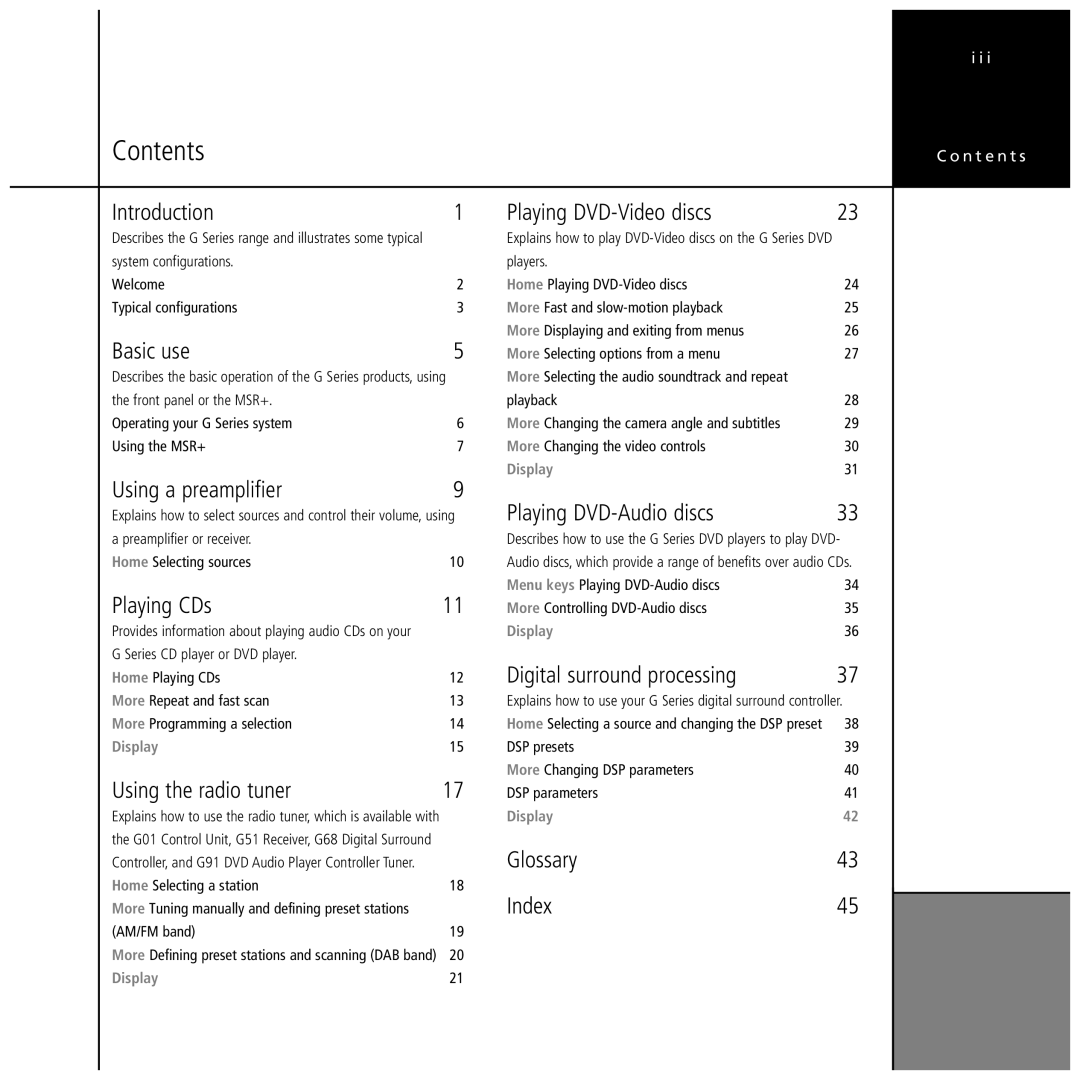 Meridian Audio Stereo System manual Contents 