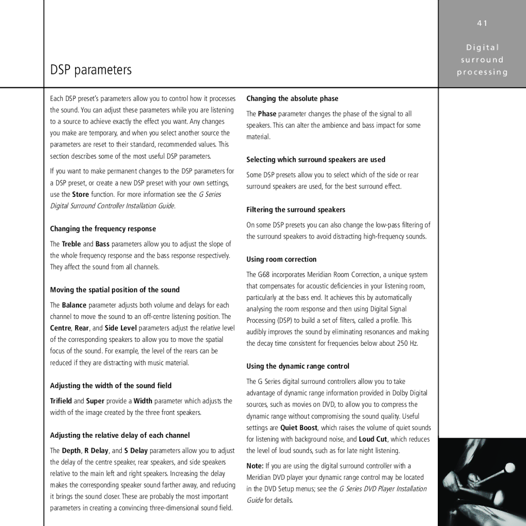 Meridian Audio Stereo System manual DSP parameters 