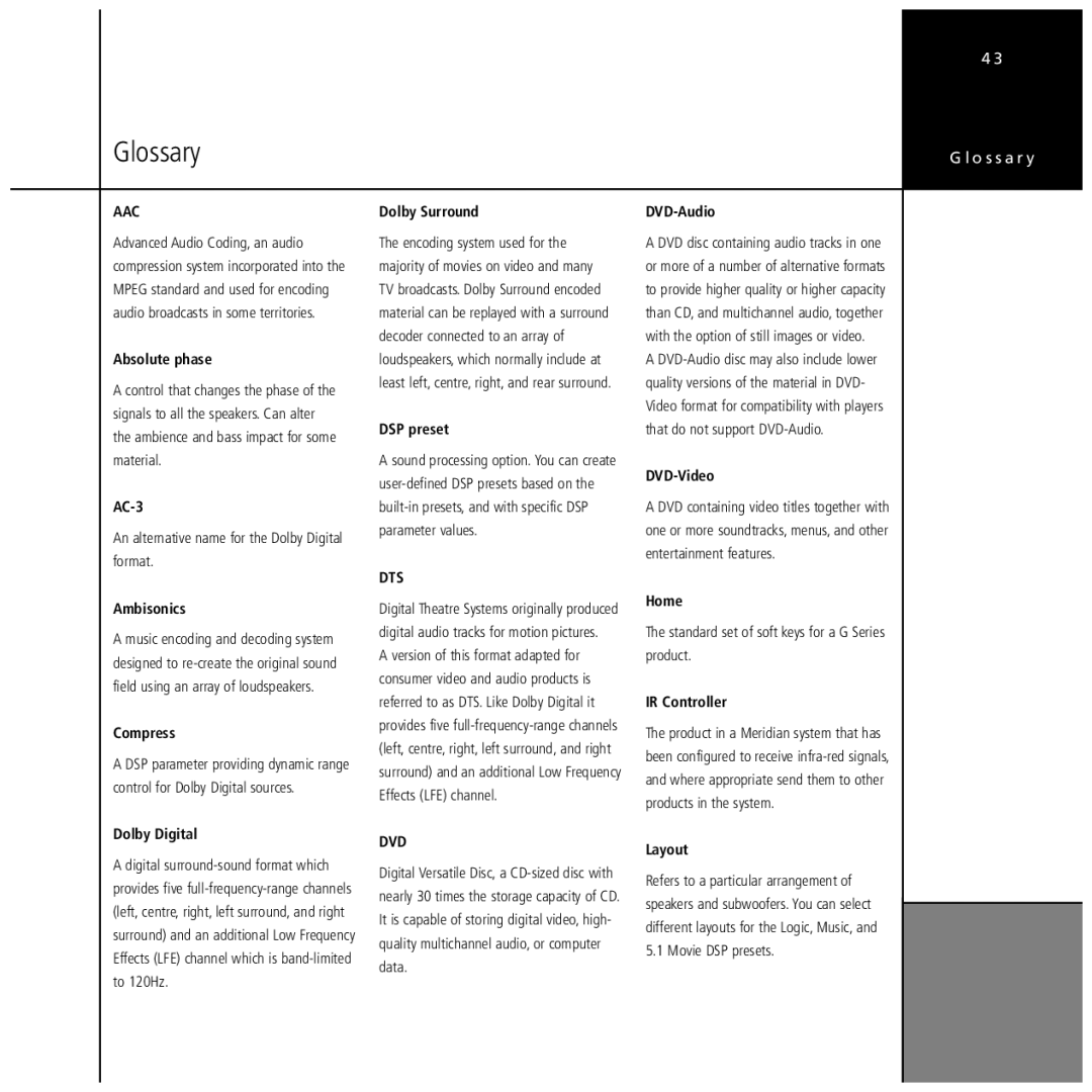 Meridian Audio Stereo System manual Glossary 