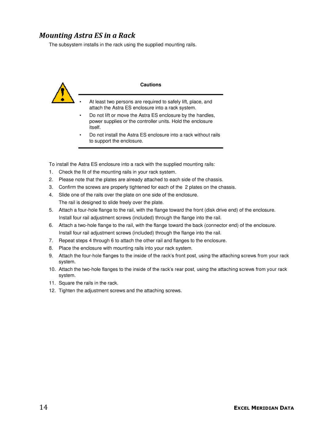 Meridian Data 1 manual Mounting Astra ES in a Rack 