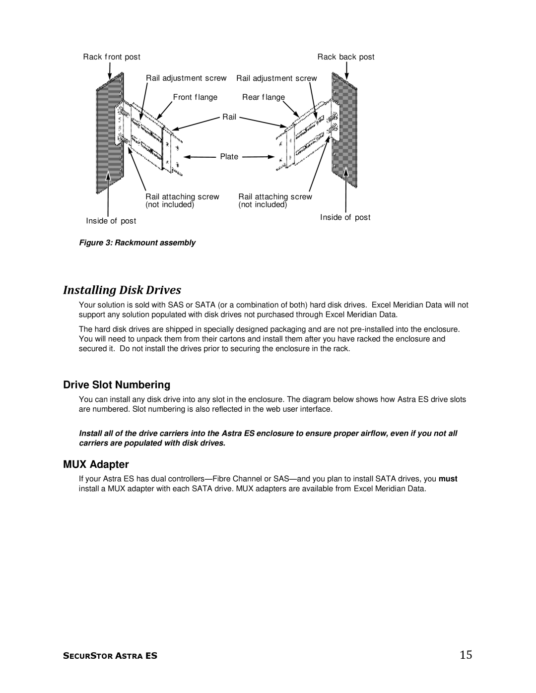 Meridian Data 1 manual Installing Disk Drives, Drive Slot Numbering, MUX Adapter 