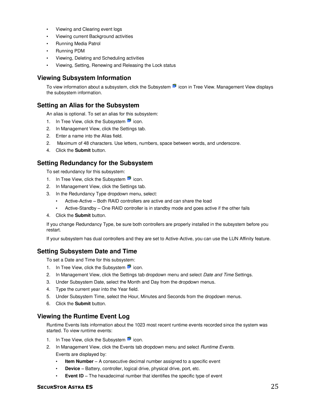 Meridian Data 1 Viewing Subsystem Information, Setting an Alias for the Subsystem, Setting Redundancy for the Subsystem 