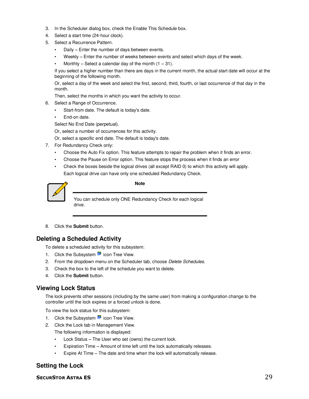 Meridian Data 1 manual Deleting a Scheduled Activity, Viewing Lock Status, Setting the Lock 