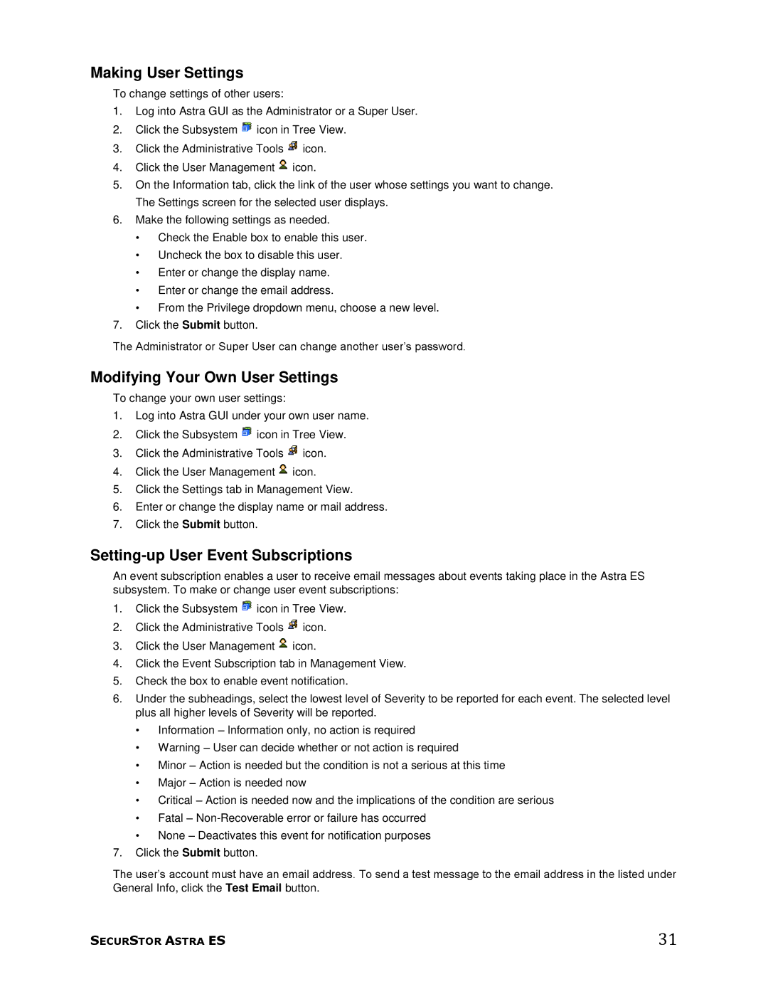 Meridian Data 1 manual Making User Settings, Modifying Your Own User Settings, Setting-up User Event Subscriptions 