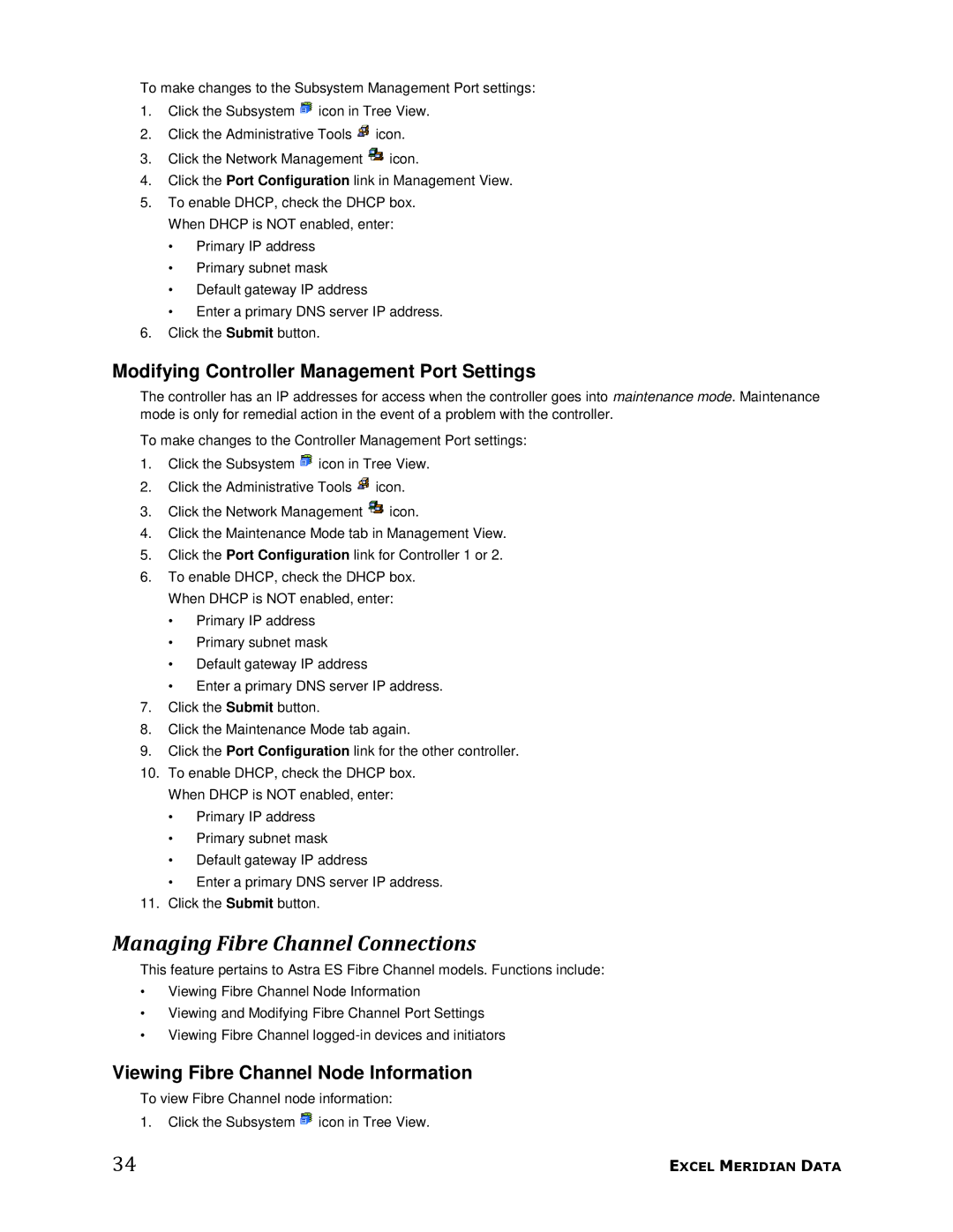 Meridian Data 1 manual Managing Fibre Channel Connections, Modifying Controller Management Port Settings 