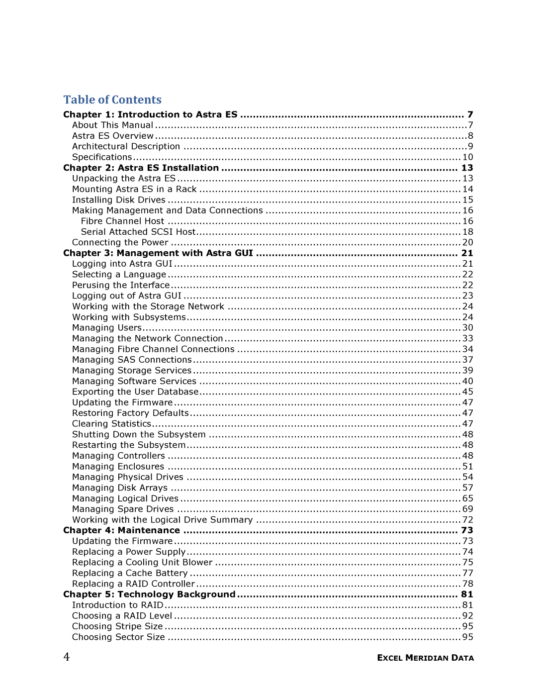 Meridian Data 1 manual Table of Contents 