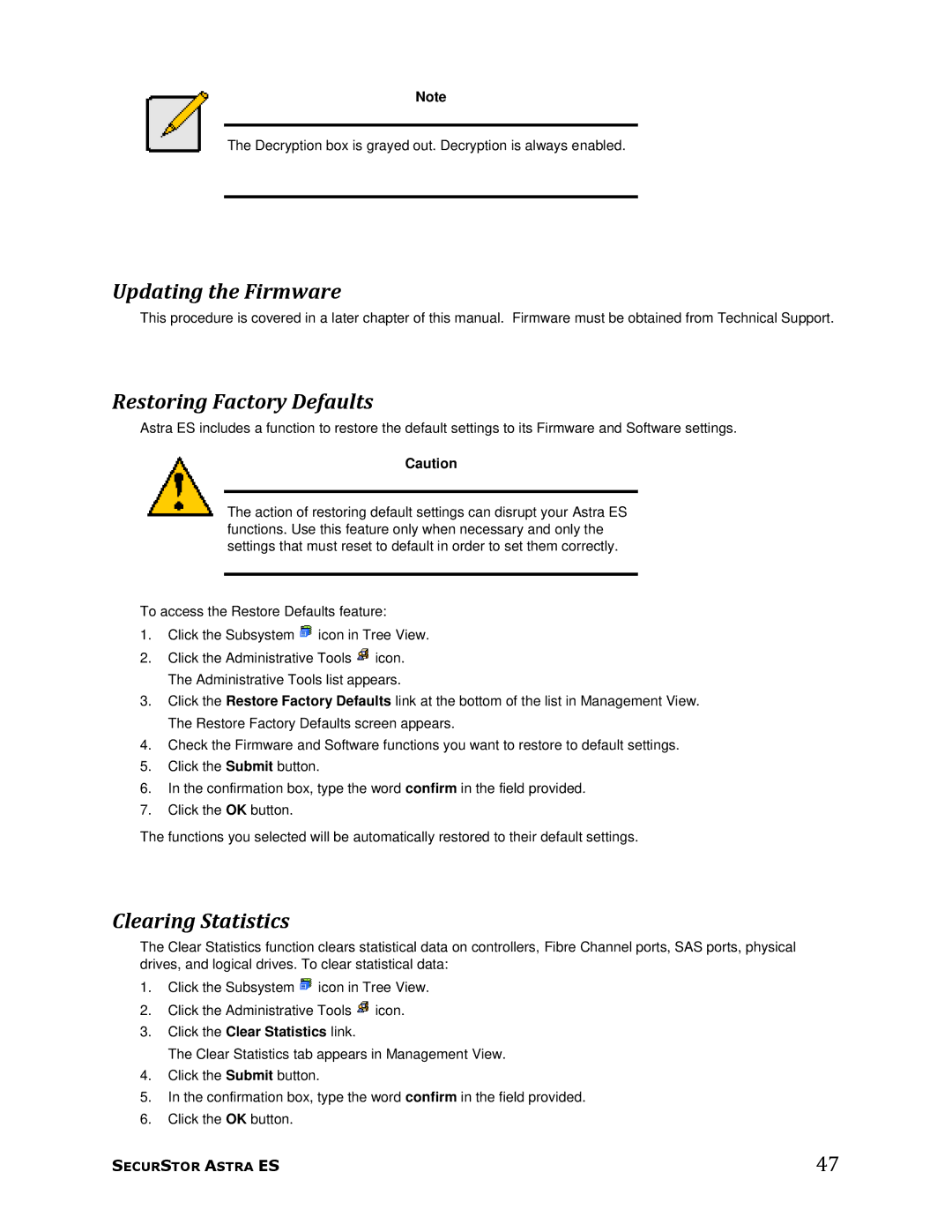 Meridian Data 1 Updating the Firmware, Restoring Factory Defaults, Clearing Statistics, Click the Clear Statistics link 