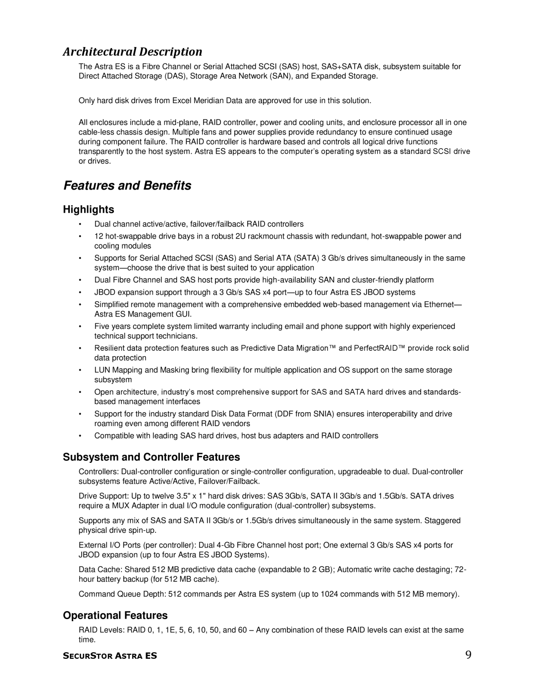 Meridian Data 1 manual Architectural Description, Highlights, Subsystem and Controller Features, Operational Features 