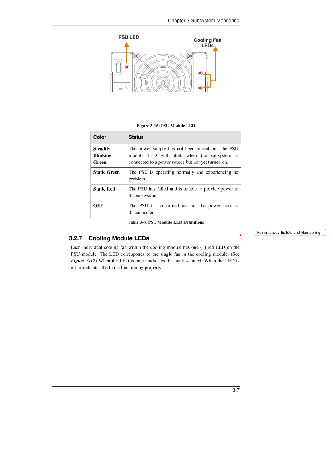 Meridian Data 16i manual Cooling Module LEDs, Color Status 