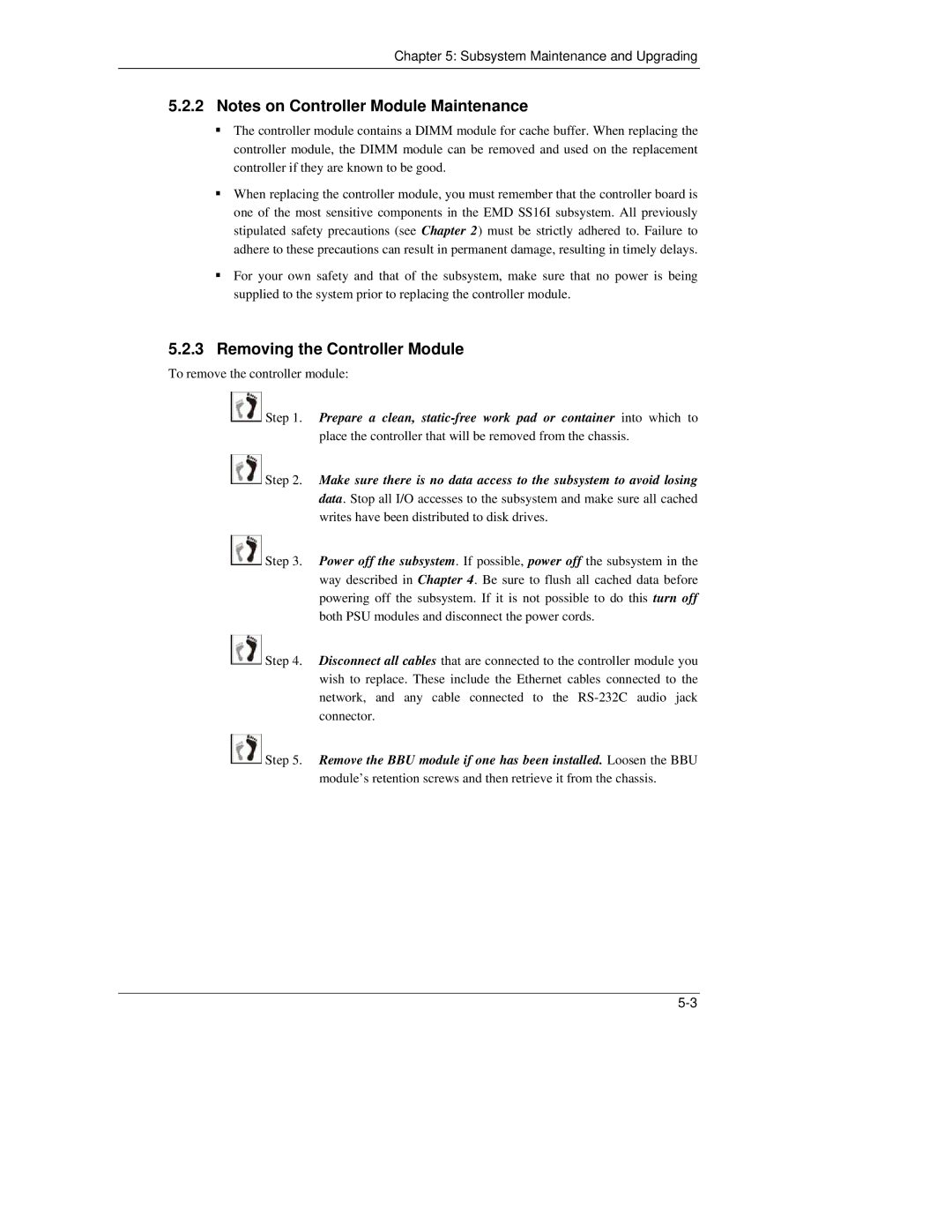 Meridian Data 16i manual Removing the Controller Module, Subsystem Maintenance and Upgrading 