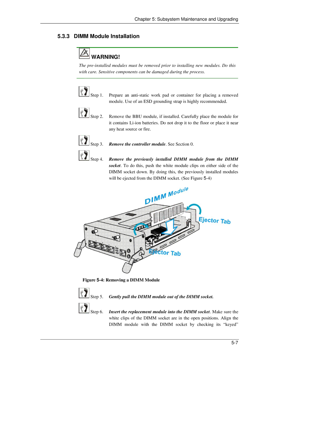 Meridian Data 16i manual Dimm Module Installation, Removing a Dimm Module 