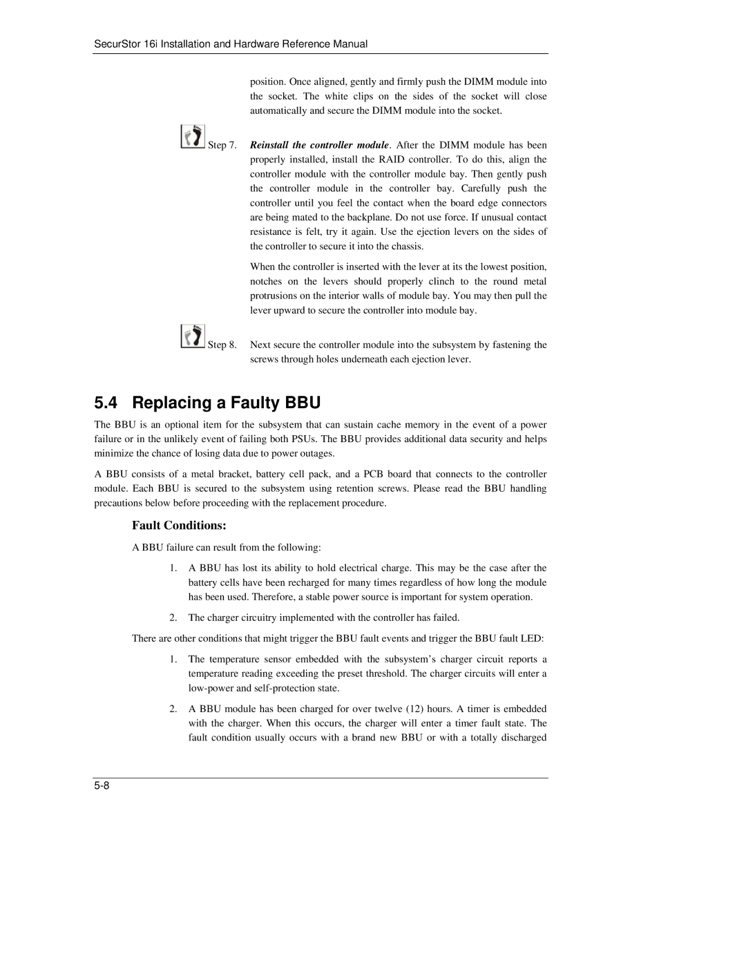 Meridian Data 16i manual Replacing a Faulty BBU, Fault Conditions 