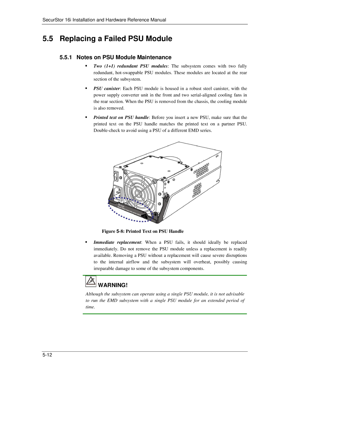 Meridian Data 16i manual Replacing a Failed PSU Module, Printed Text on PSU Handle 