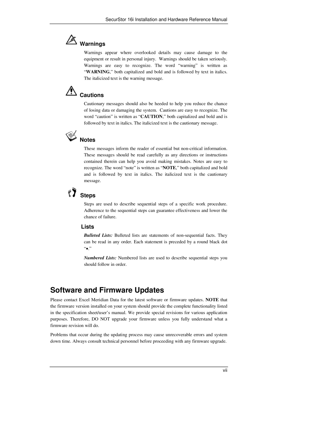 Meridian Data 16i manual Software and Firmware Updates, Steps, Lists 