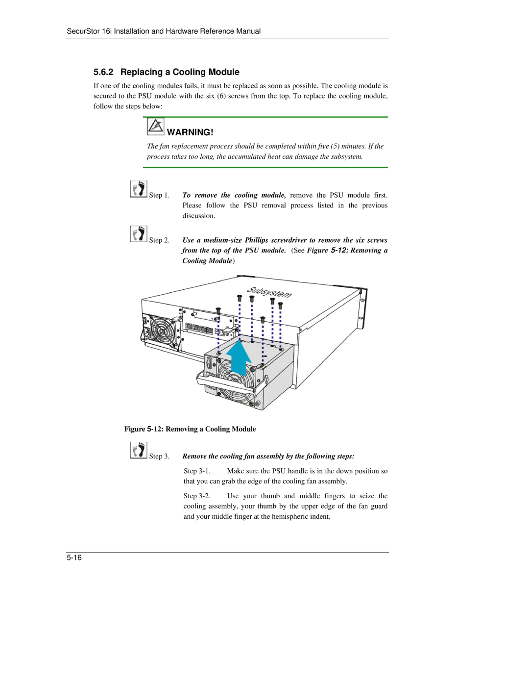 Meridian Data 16i manual Replacing a Cooling Module, Remove the cooling fan assembly by the following steps 