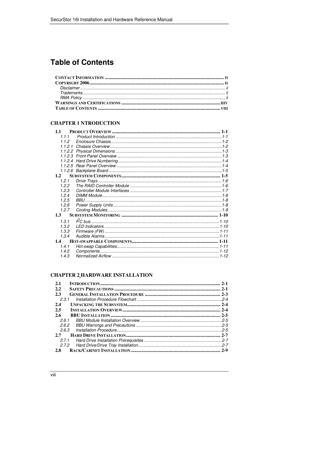 Meridian Data 16i manual Table of Contents 