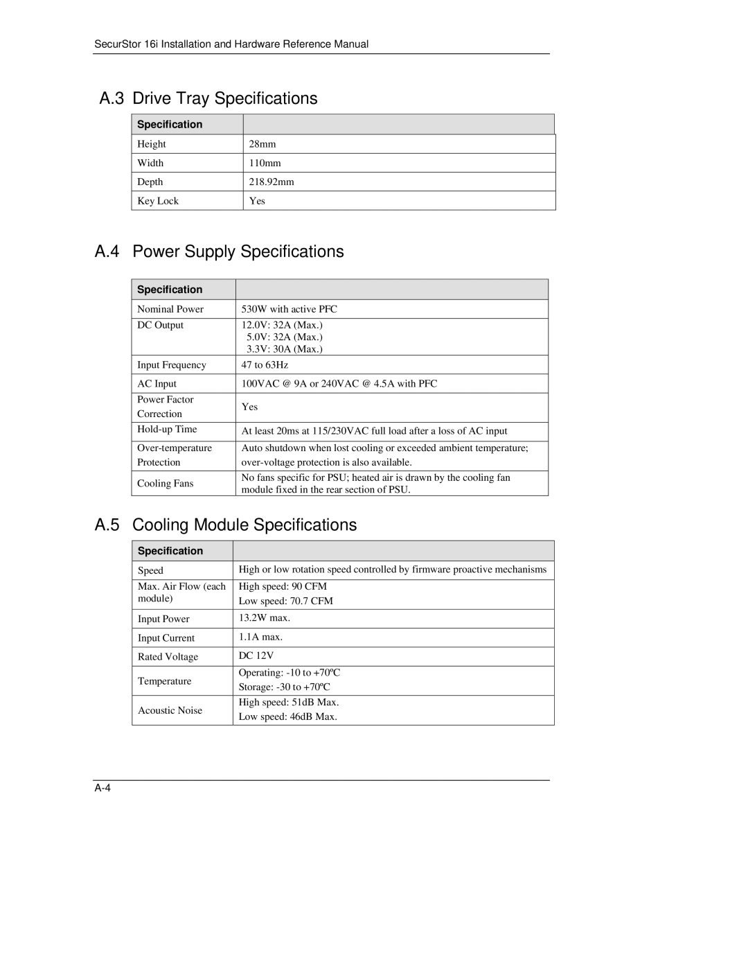 Meridian Data 16i manual Drive Tray Specifications 