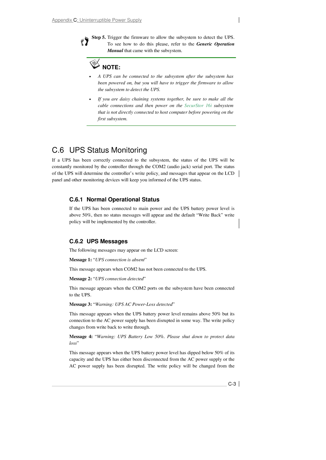 Meridian Data 16i manual Normal Operational Status, UPS Messages 