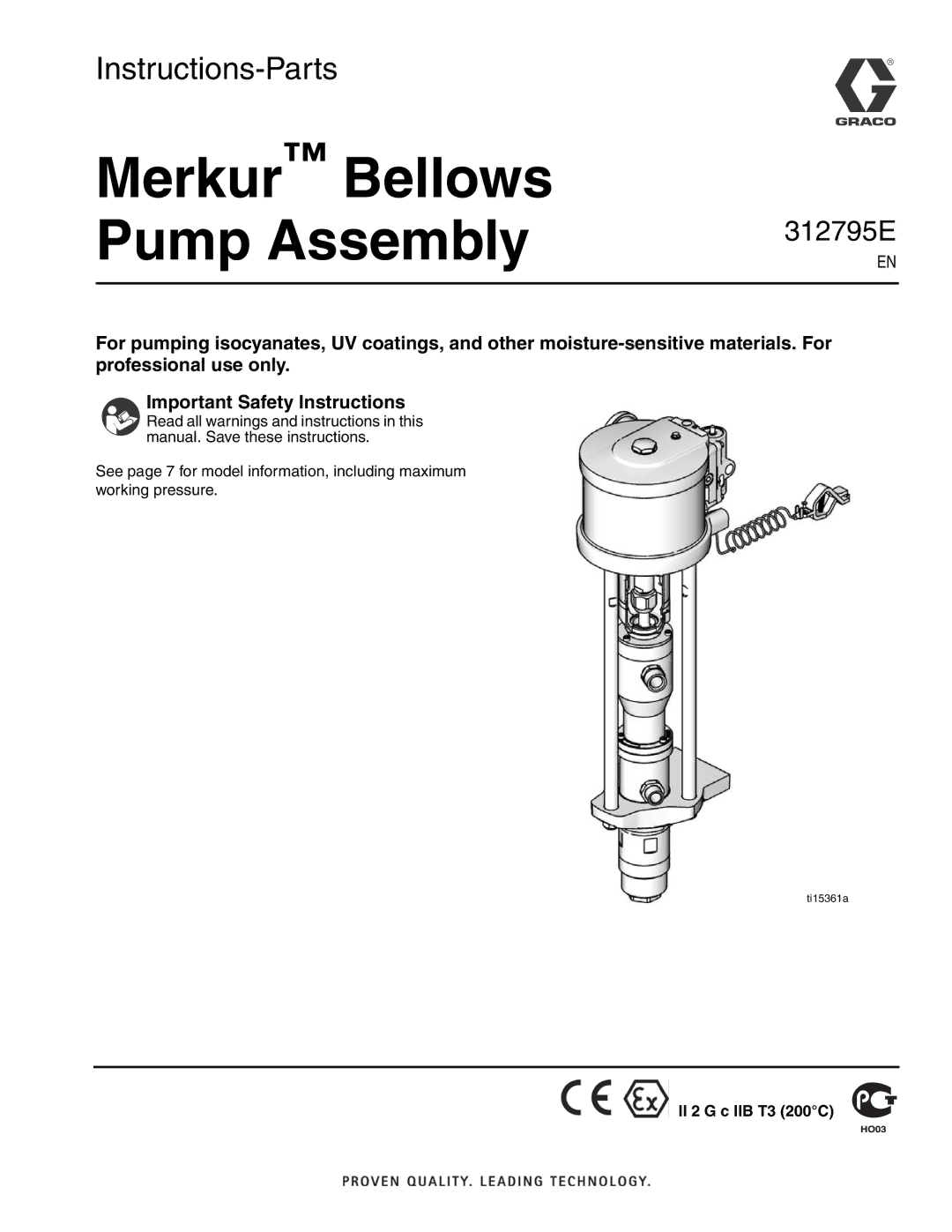 Merkury Innovations 312795E important safety instructions Merkur Bellows Pump Assembly, II 2 G c IIB T3 200C 