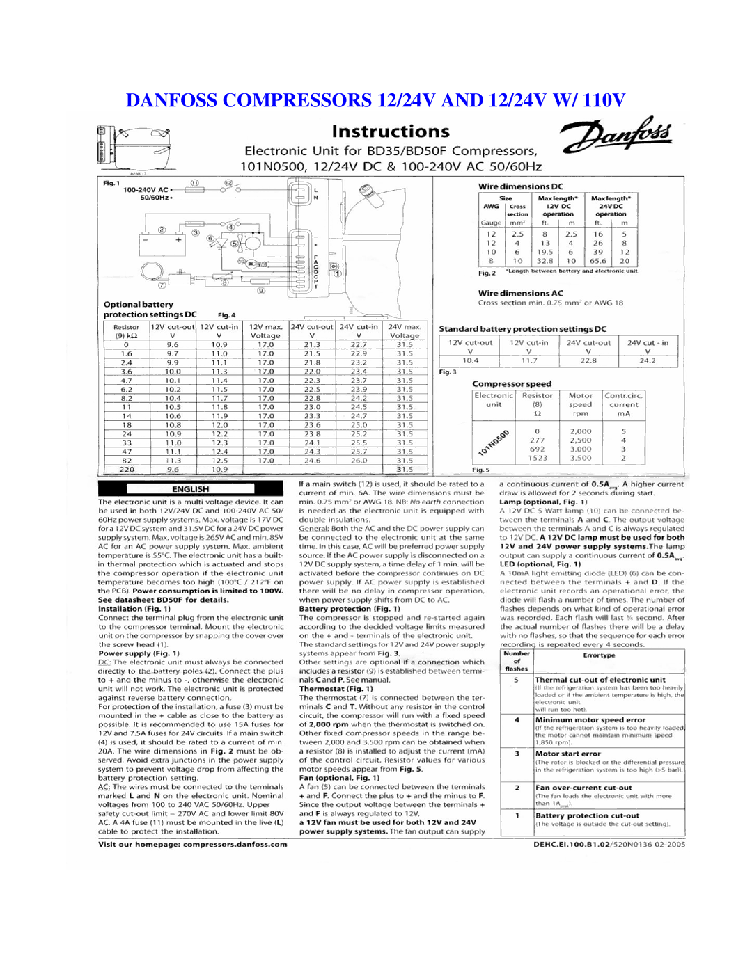 Mermaid REFRIGERATION/FREEZER installation instructions Danfoss Compressors 12/24V and 12/24V W 