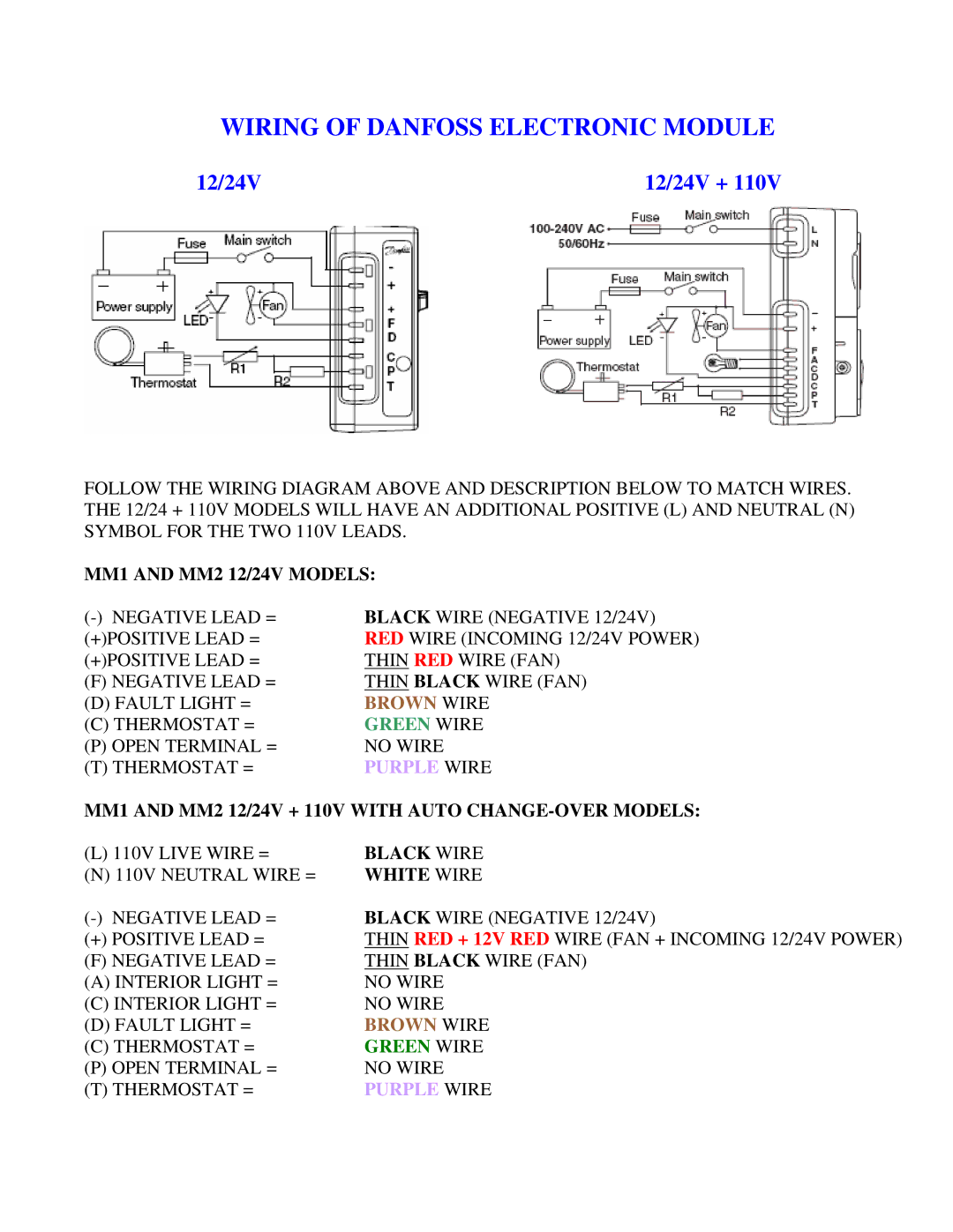 Mermaid REFRIGERATION/FREEZER installation instructions Wiring of Danfoss Electronic Module 