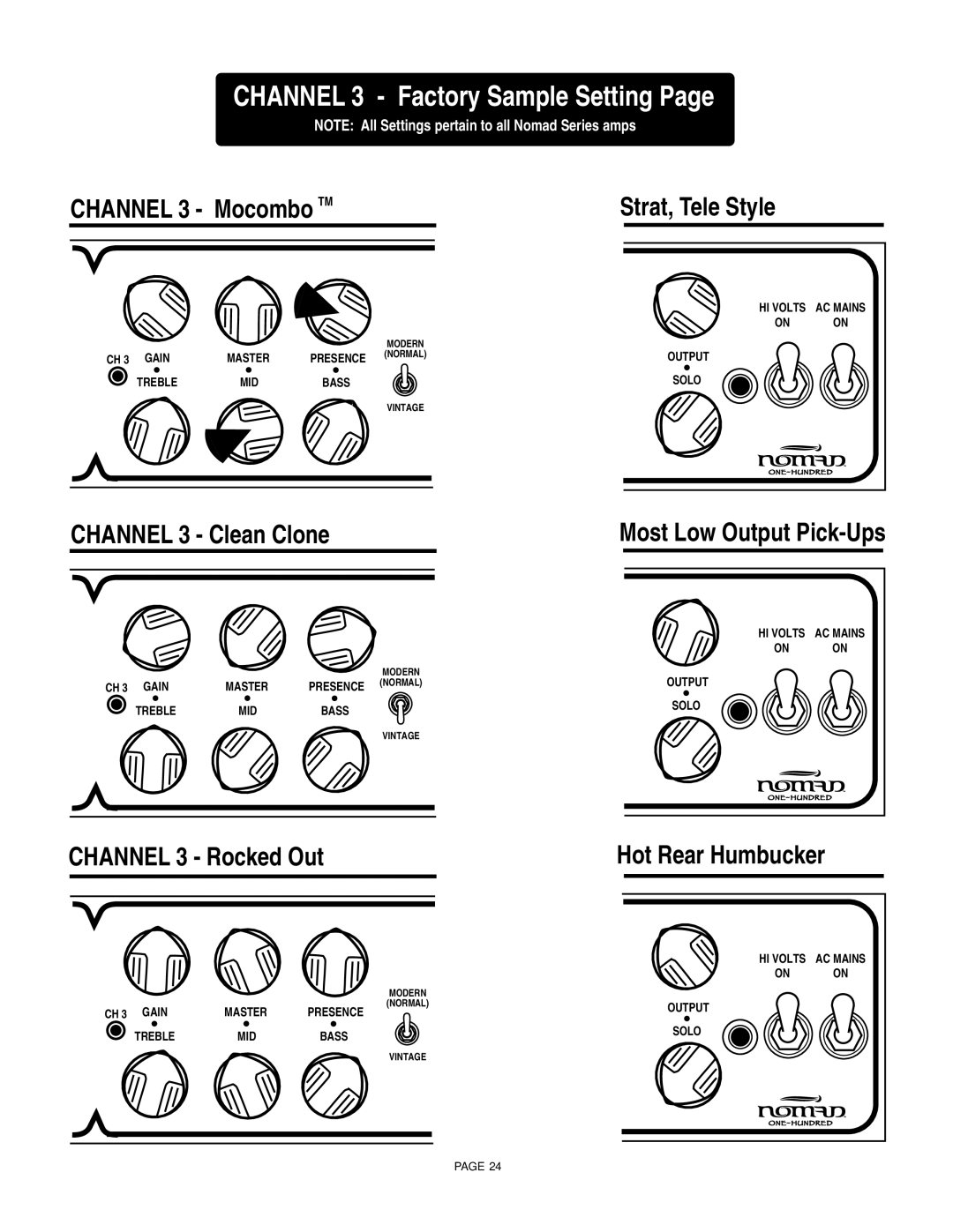 Mesa/Boogie 45, 100, 55 owner manual Channel 3 Factory Sample Setting 