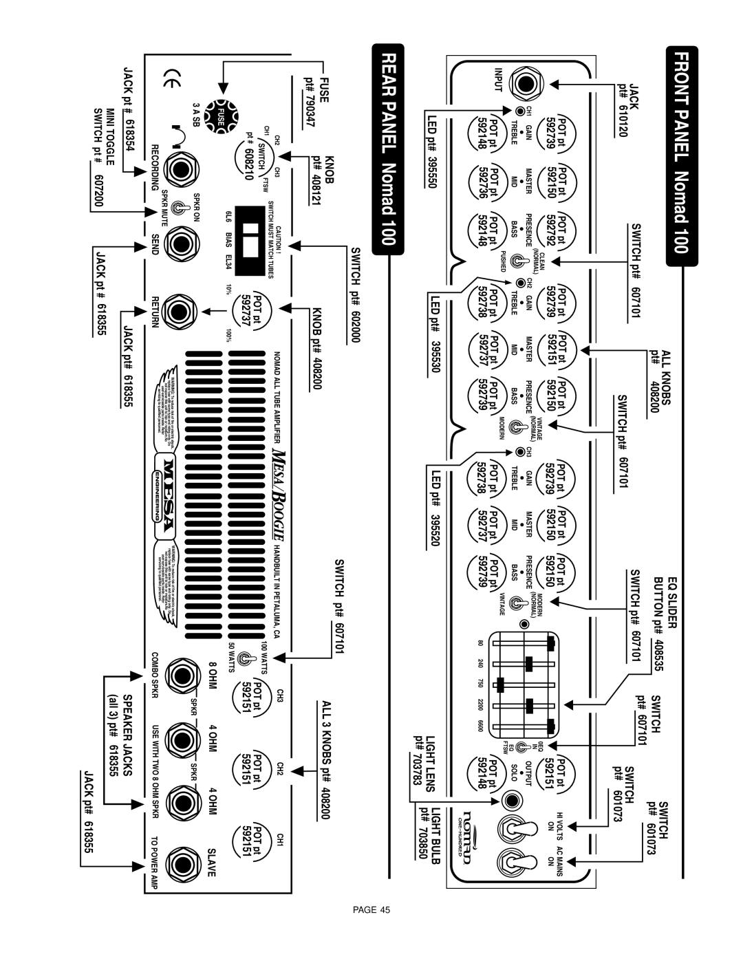 Mesa/Boogie 45, 100, 55 owner manual Front Panel Nomad 