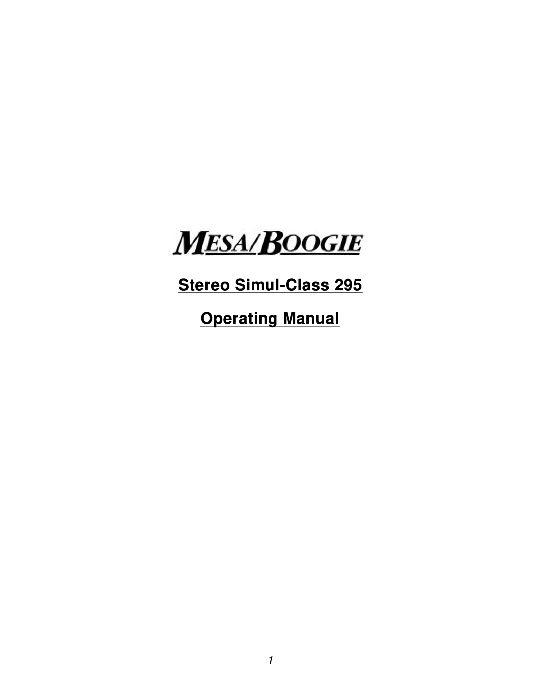 Mesa/Boogie manual Stereo Simul-Class295, Operating Manual 
