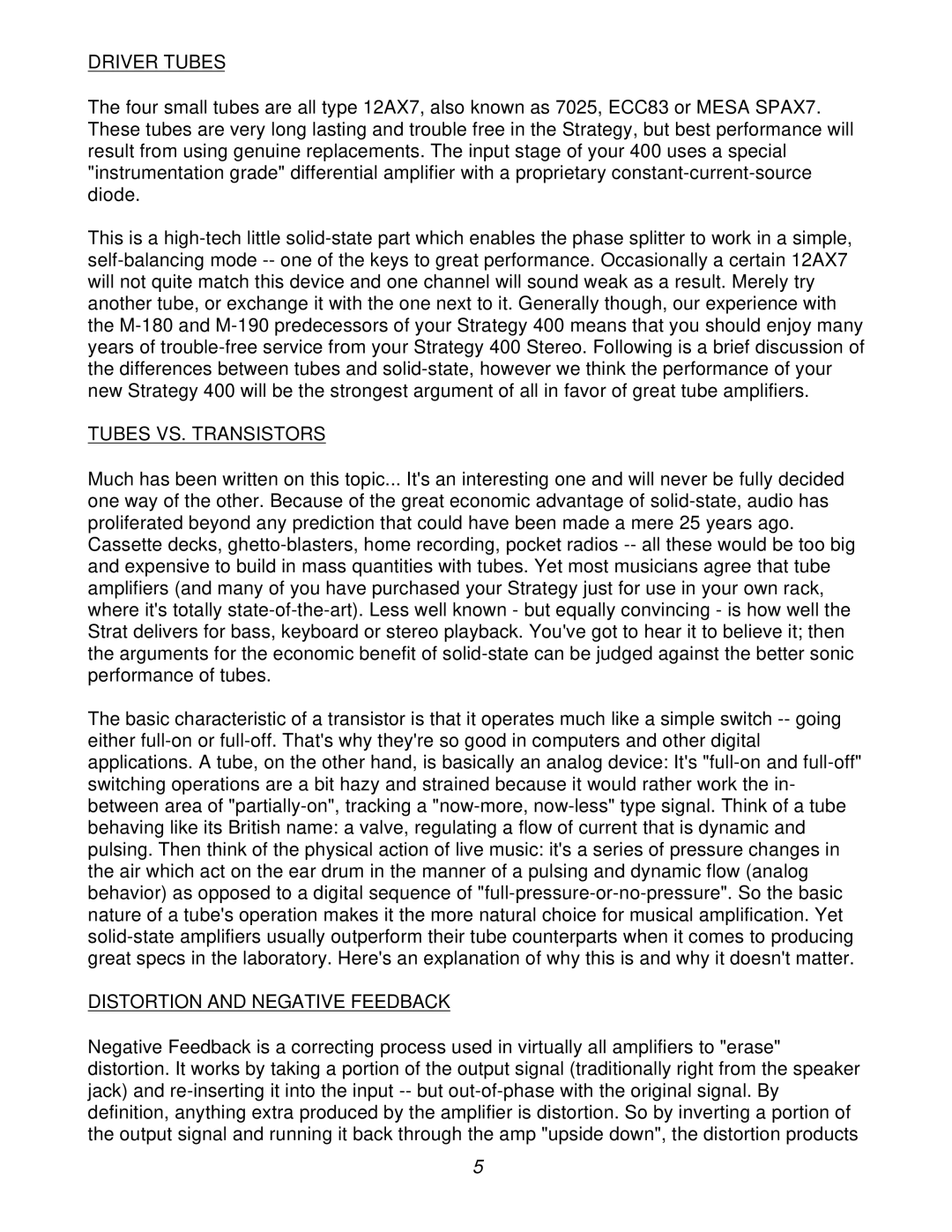 Mesa/Boogie 400 manual Driver Tubes, Tubes VS. Transistors, Distortion and Negative Feedback 