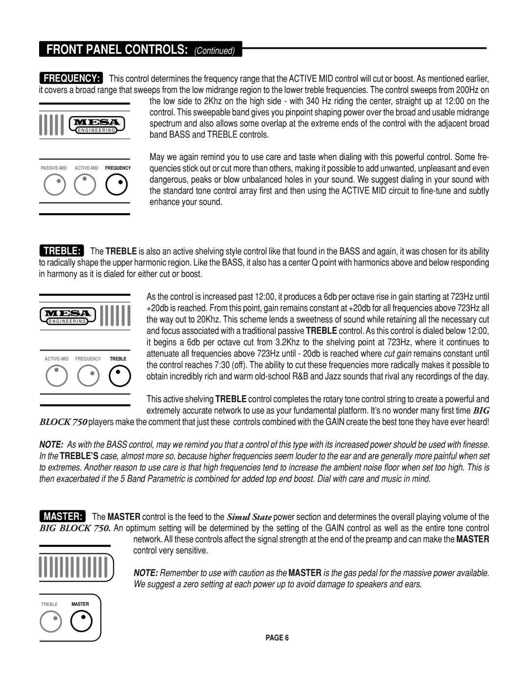 Mesa/Boogie Big Block 750 owner manual FRONT PANEL CONTROLS Continued, enhance your sound 