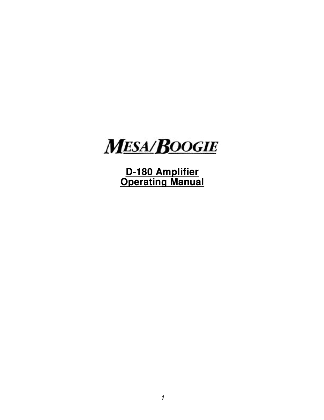 Mesa/Boogie manual D-180Amplifier Operating Manual 