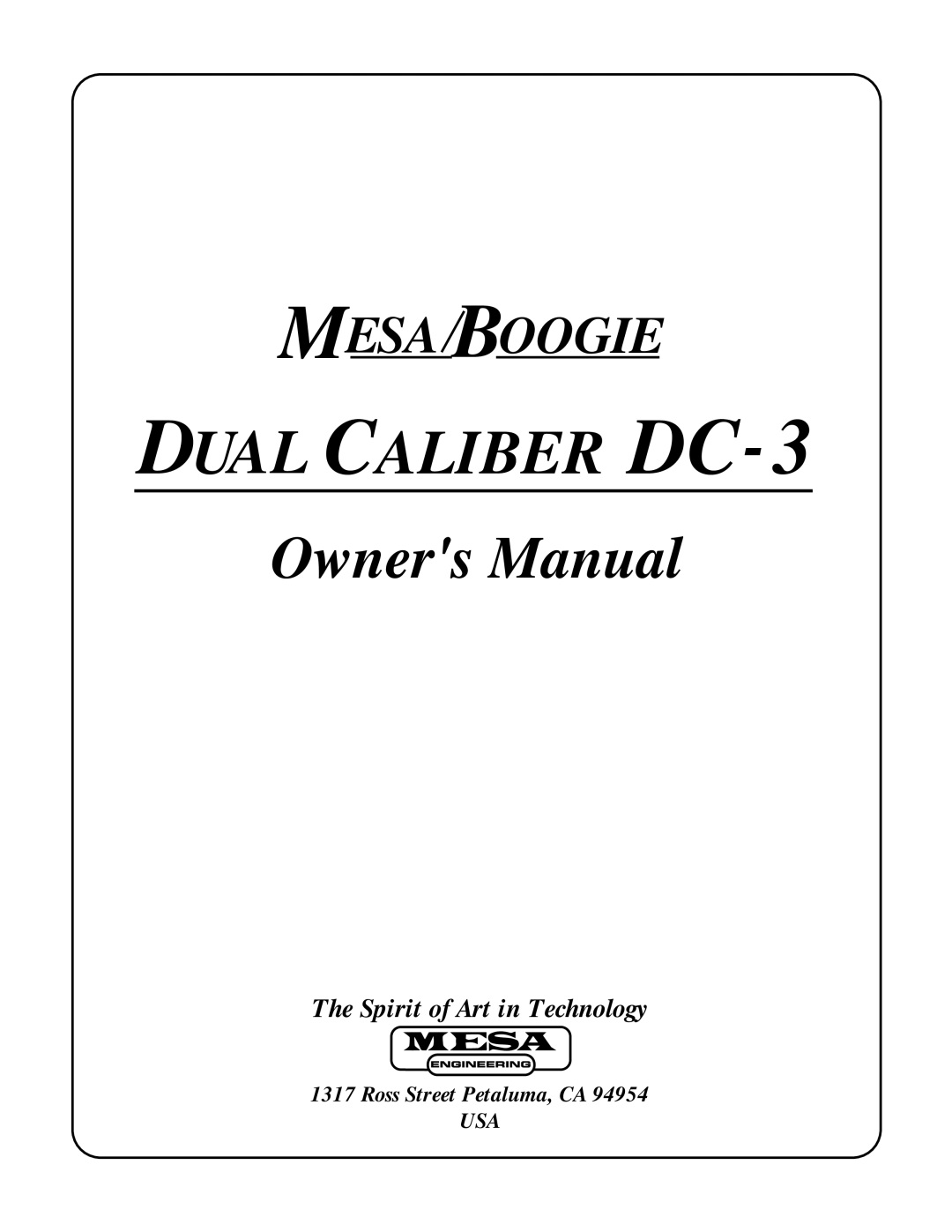 Mesa/Boogie DC3 manual Dual Caliber DC 