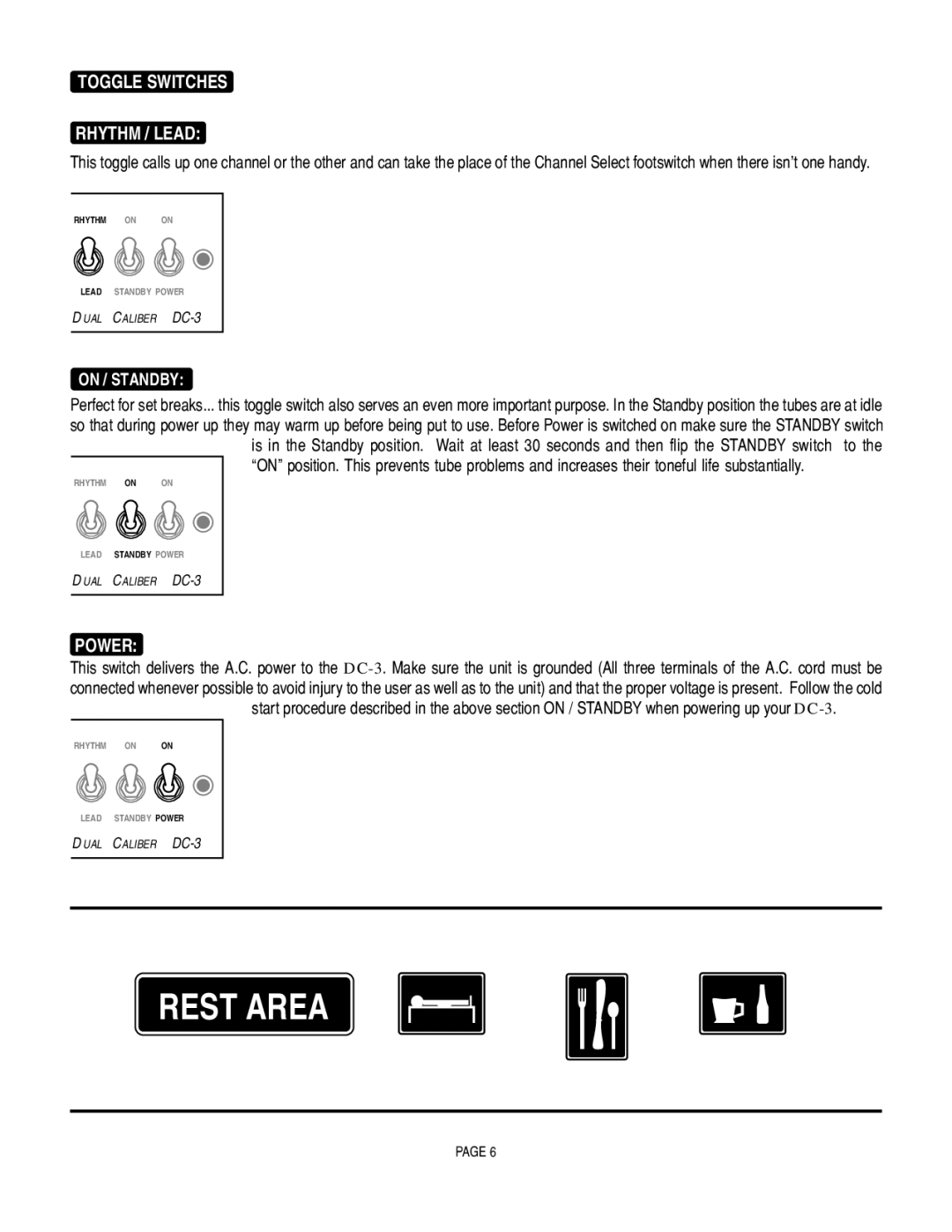 Mesa/Boogie DC3 manual Toggle Switches Rhythm / Lead, Power, On / Standby 