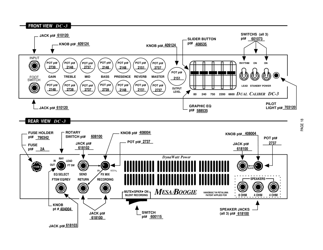 Mesa/Boogie DC3 manual Front View DC, Rear View DC 