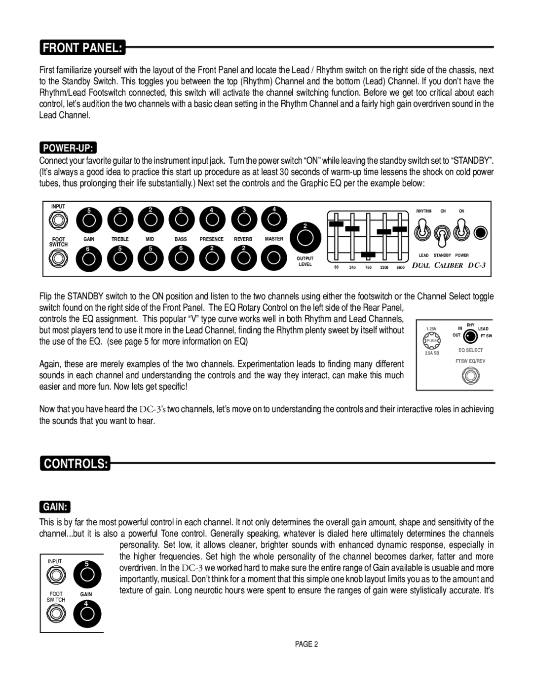 Mesa/Boogie DC3 manual Power-Up, Gain, Use of the EQ. see page 5 for more information on EQ 