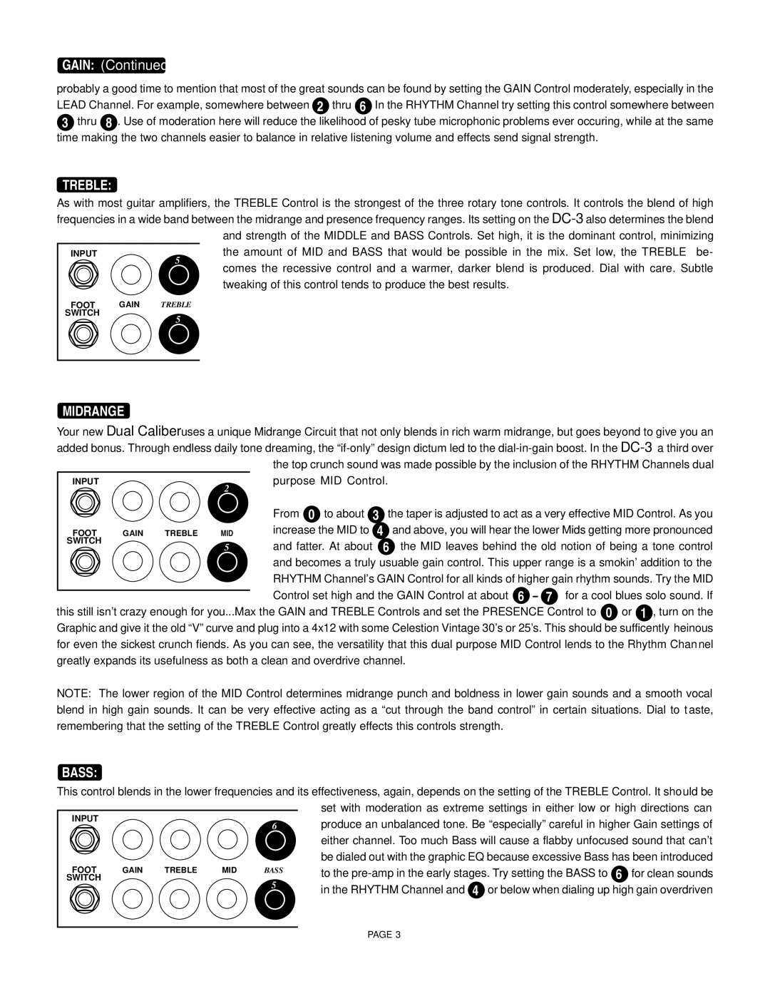 Mesa/Boogie DC3 manual Treble, Midrange, Purpose MID Control From 0 to about, Bass 