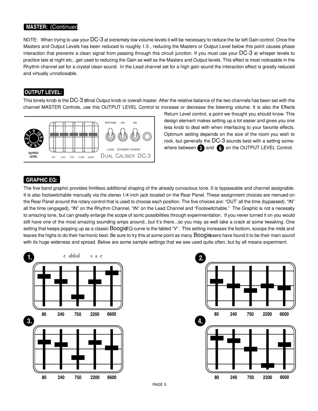 Mesa/Boogie DC3 manual Output Level, Graphic EQ 