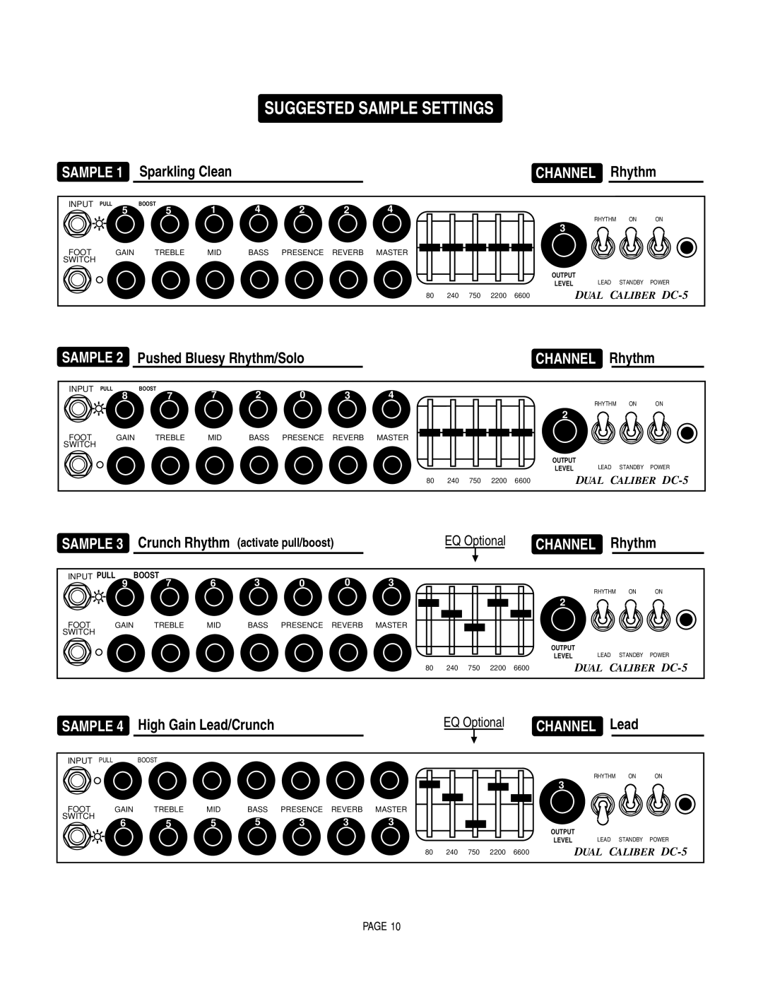 Mesa/Boogie DC5 manual Suggested Sample Settings 