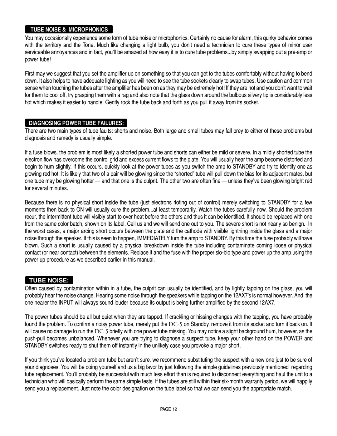 Mesa/Boogie DC5 manual Tube Noise & Microphonics, Diagnosing Power Tube Failures 