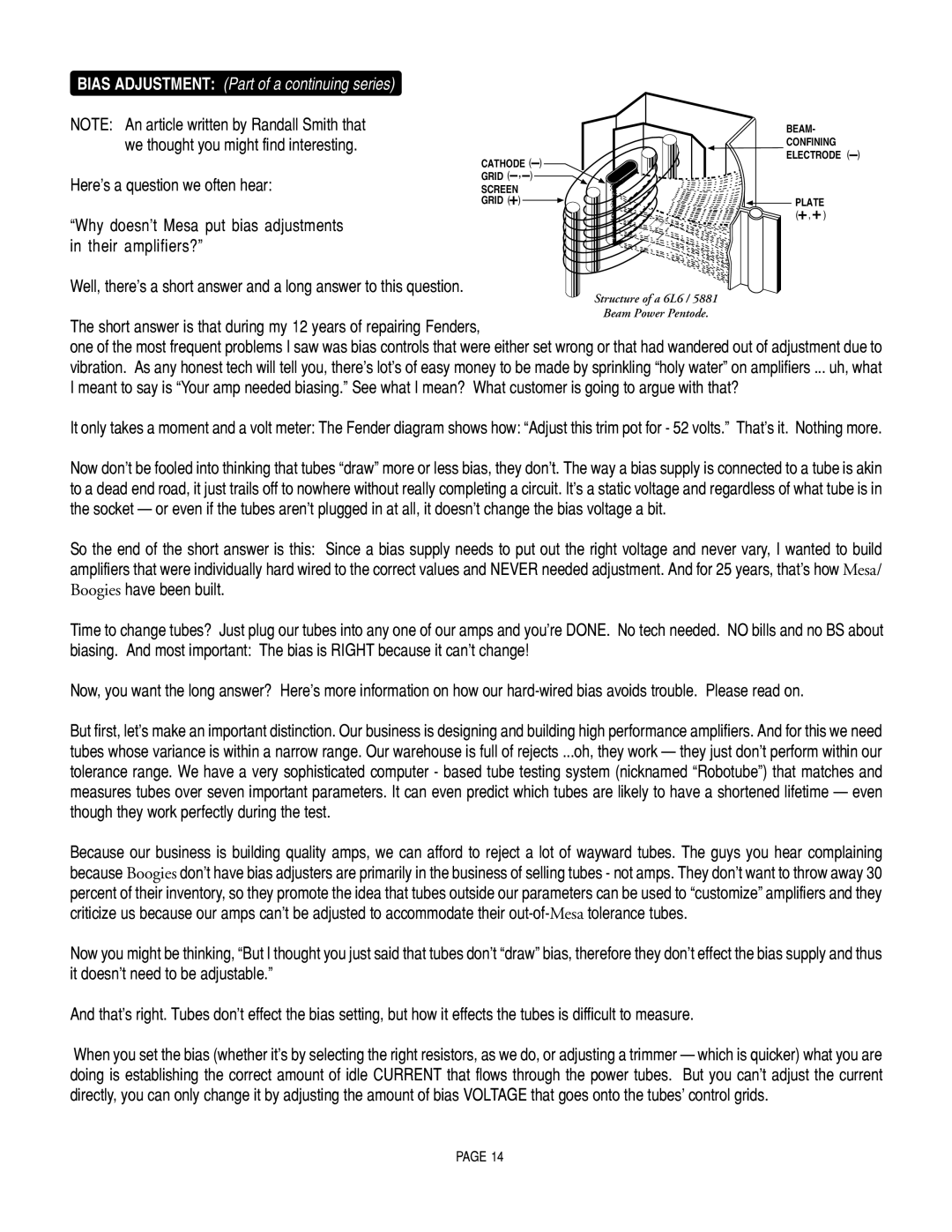 Mesa/Boogie DC5 manual Bias Adjustment Part of a continuing series 