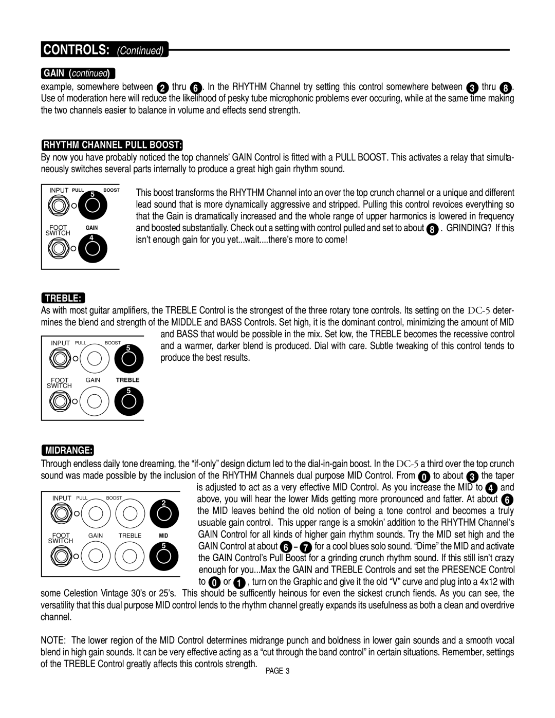 Mesa/Boogie DC5 manual Rhythm Channel Pull Boost, Treble, Midrange 