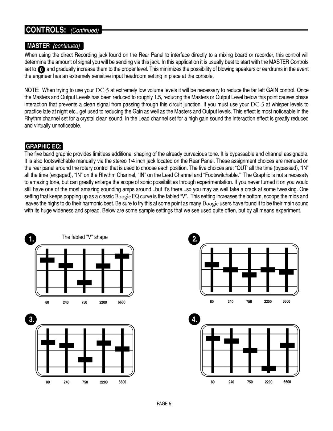 Mesa/Boogie DC5 manual Controls Master, Graphic EQ 