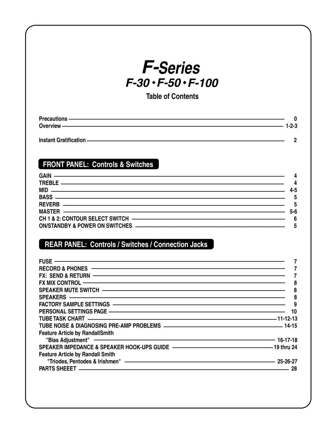 Mesa/Boogie F-30, F-50, F-100 owner manual Series 