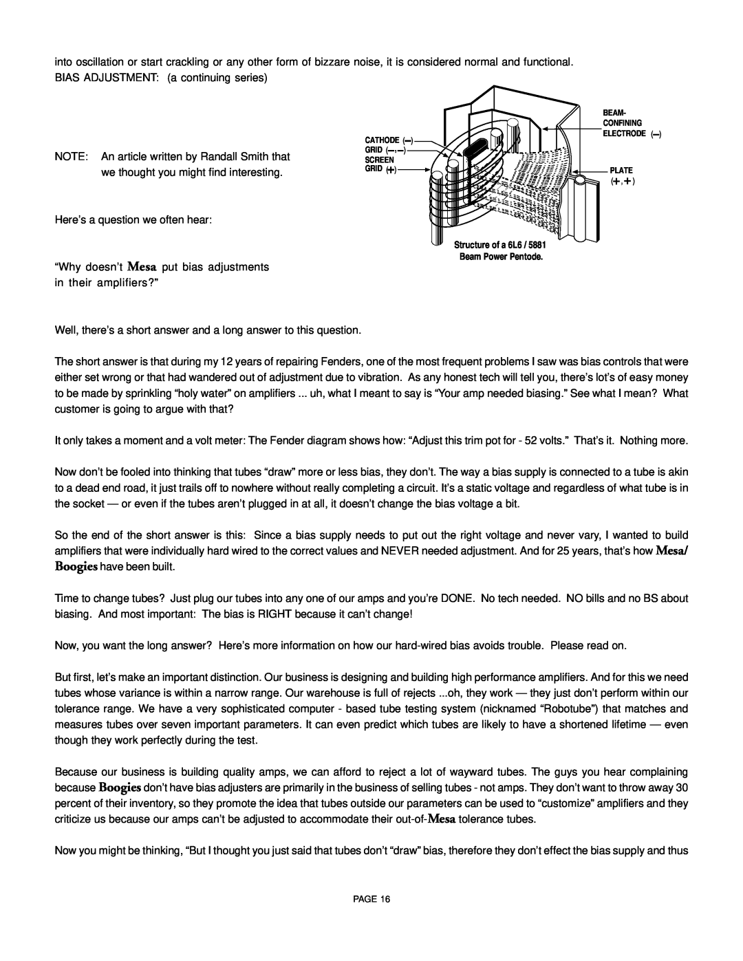 Mesa/Boogie F-30, F-50, F-100 owner manual NOTE An article written by Randall Smith that 